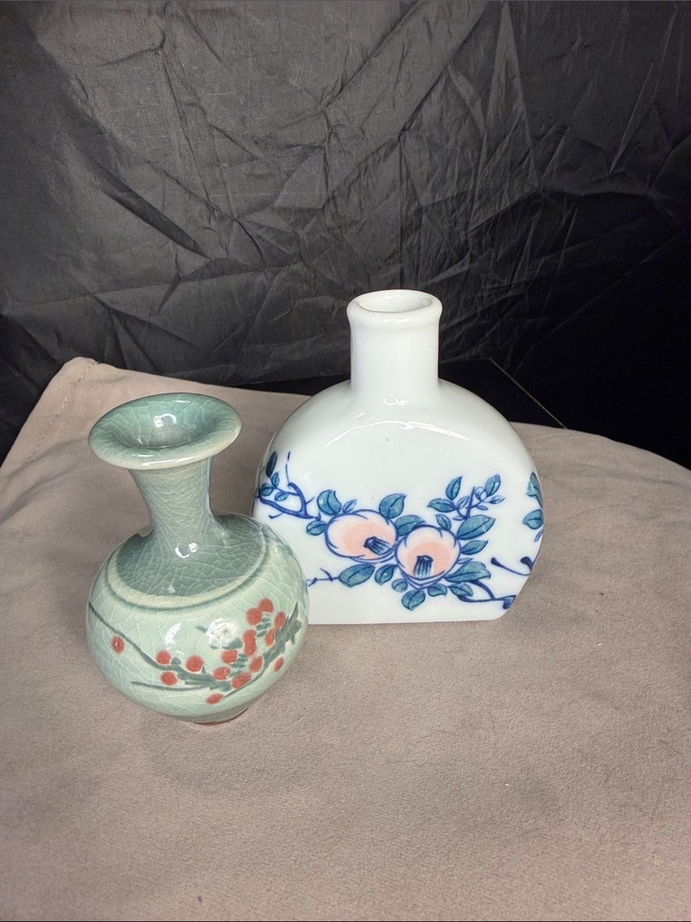 Pair of Decorative Ceramic Vases in White and Celadon
